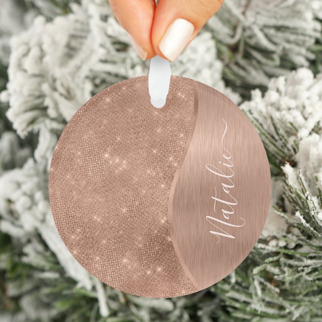 Metallic Rose Gold Glitter Personalized Ornament (Creator Uploaded)