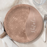Metallic Rose Gold Glitter Personalized Paper Plate<br><div class="desc">Easily personalize this rose gold brushed metal and glamourous faux glitter patterned paper plates with your own custom name.</div>