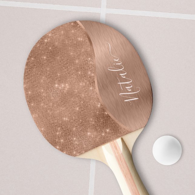 Metallic Rose Gold Glitter Personalized Ping Pong Paddle (Creator Uploaded)