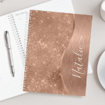 Metallic Rose Gold Glitter Personalized Planner<br><div class="desc">Easily personalize this rose gold brushed metal and glamourous faux glitter patterned planner with your own custom name.</div>
