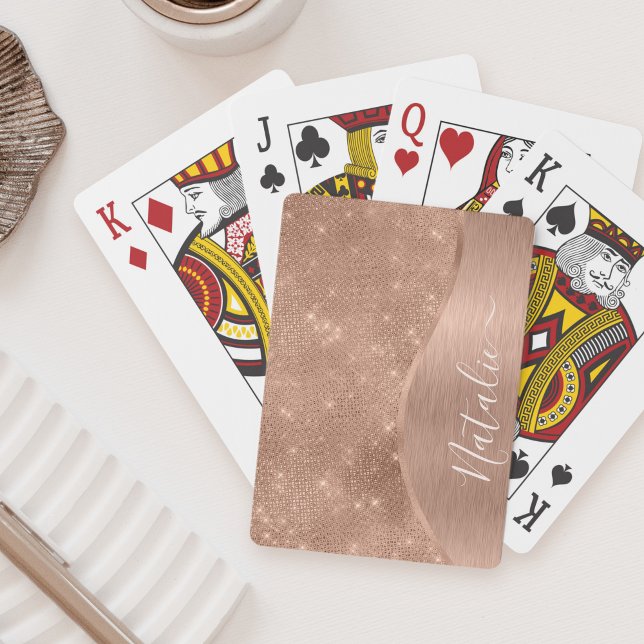 Metallic Rose Gold Glitter Personalized Playing Cards (Creator Uploaded)