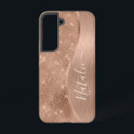 Metallic Rose Gold Glitter Personalized Samsung Galaxy Case<br><div class="desc">Easily personalize this rose gold brushed metal and glamourous faux glitter patterned phone case with your own custom name.</div>