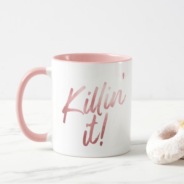 Metallic Rose Gold Killin' It Pink Mug (With Donut)