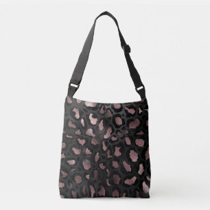 Metallic Rose Gold Leopard Spots on Black Crossbody Bag