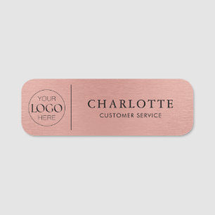 Metallic Rose Gold Logo Office Employee Staff Name Tag