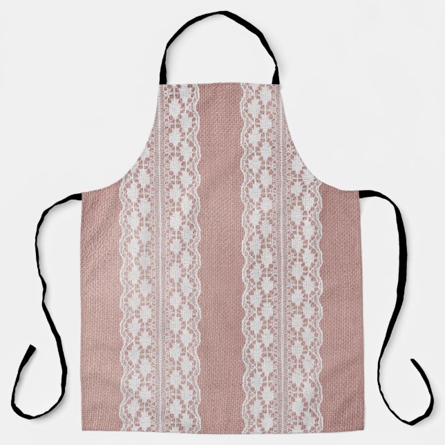 Metallic rose gold, off-white lace texture. apron (Front)
