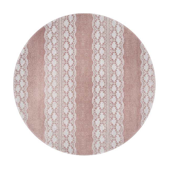 Metallic rose gold, off-white lace texture. cutting board (Front)