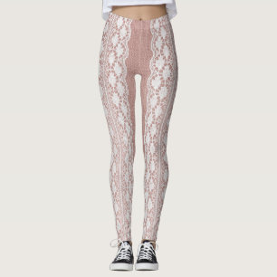 Metallic rose gold, off-white lace texture. leggings