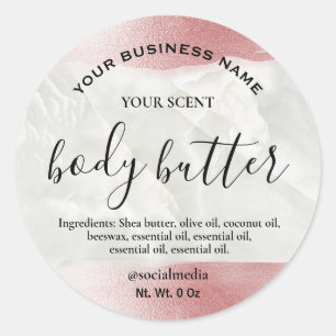 Metallic Rose Gold Pink Marble Body Butter Labels