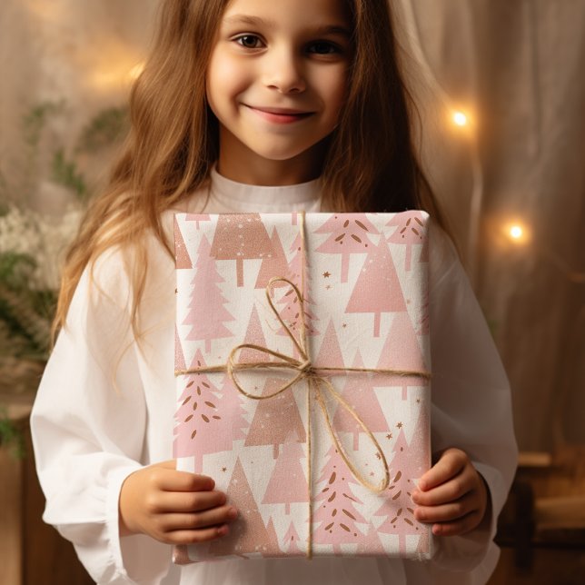 Metallic Rose Gold Pink Silver Christmas Trees Wrapping Paper Sheet (Creator Uploaded)