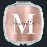 Metallic Rose Gold Signature Monogram Compact Mirror<br><div class="desc">Create your own girly personalized name and monogrammed compact mirror for a bridesmaid.
The rose gold and blush faux metallic foil digital art graphic will print like a photo.
The black and white contemporary monogram with elegant signature style calligraphy design can be customized.</div>