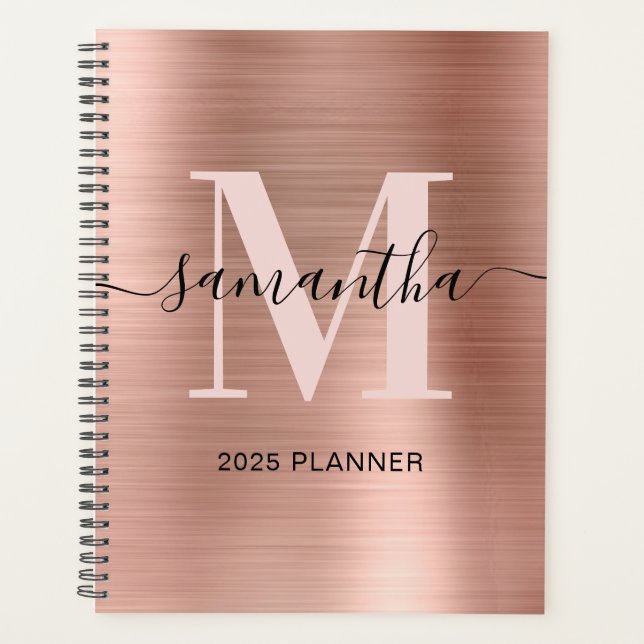 Metallic Rose Gold Signature Monogram Planner (Front)