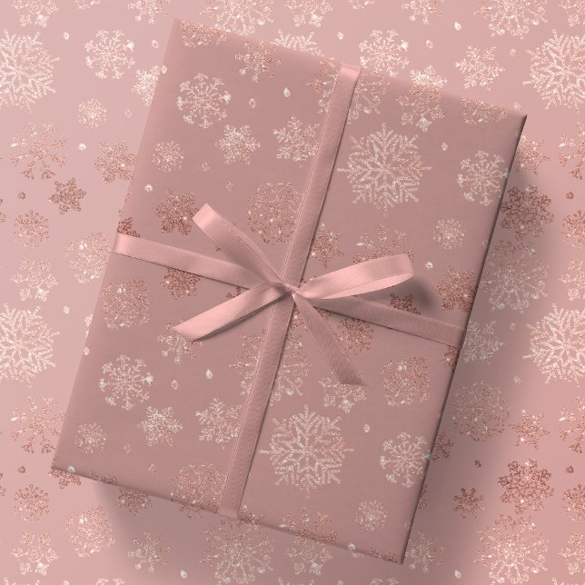 Metallic Rose Gold Snowflakes on Mauve Xmas Gift Wrapping Paper (Creator Uploaded)