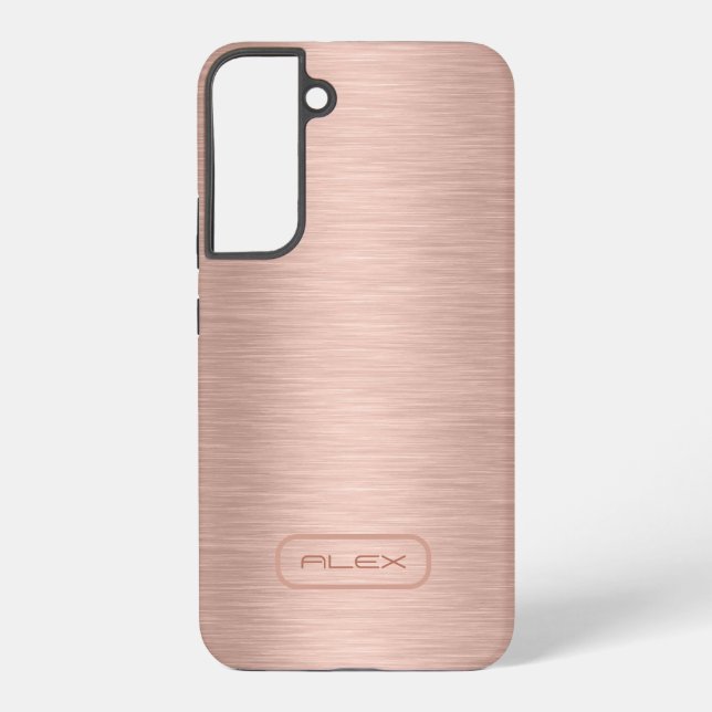 Metallic rose-gold texture, custom monogram samsung galaxy s22+ case (Back)