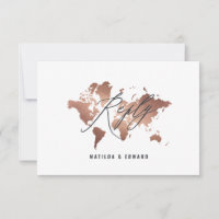 Metallic rose gold world map wedding R.S.V.P