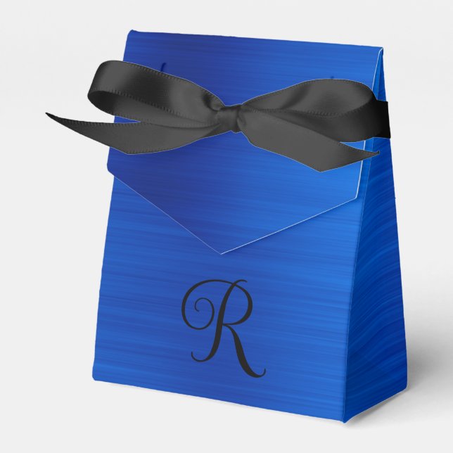 Metallic Royal Blue Curly Black Monogram Favor Box (Front Side)