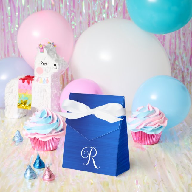 Metallic Royal Blue Curly White Monogram Favor Box (Party)