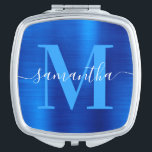 Metallic Royal Blue Signature Monogram Compact Mirror<br><div class="desc">Create your own girly personalized name and monogrammed compact mirror for a bridesmaid.
The royal blue faux metallic foil digital art graphic will print like a photo.
Bright blue and white contemporary monogram with elegant signature style calligraphy design can be customized.</div>