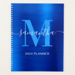 Metallic Royal Blue Signature Monogram Planner<br><div class="desc">Create your own girly personalized name and monogrammed planner or appointment book for her.
The royal blue faux metallic foil digital art graphic will print like a photo.
Bright blue and white contemporary monogram with elegant signature style calligraphy design can be customized.</div>