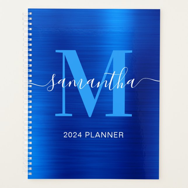 Metallic Royal Blue Signature Monogram Planner (Front)