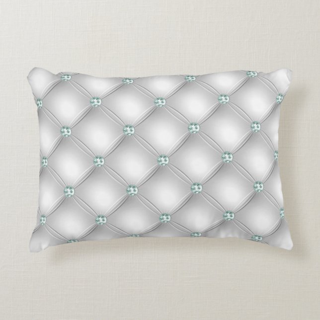 Metallic Satin White Mint Green Bling  Accent Pillow (Front)
