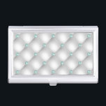Metallic Satin White Mint Green Bling  Business Card Holder<br><div class="desc">A Pretty faux tufted look business card holder with mint green faux jewels. Perfect for the companion business cards we have available. A chic elegant yet simple look.  Gorgeous.</div>
