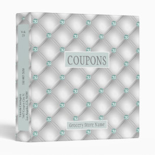 Metallic Satin White Mint Green Bling Coupon Binder