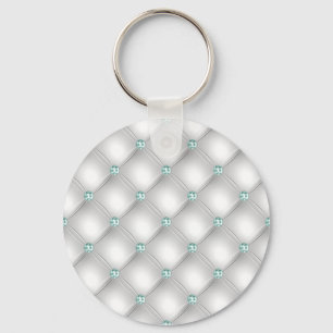 Metallic Satin White Mint Green Bling Glam Keychain