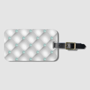 Metallic Satin White Mint Green Bling  Luggage Tag