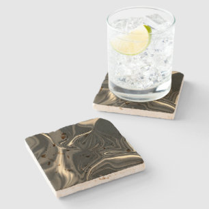 Metallic sepia undulations over dark background stone coaster