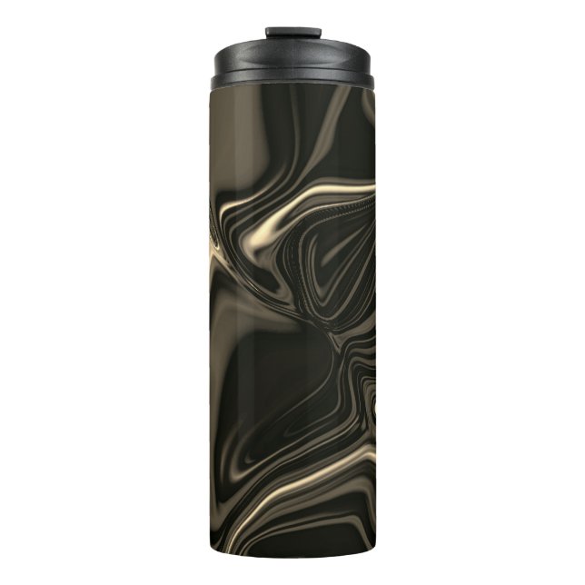 Metallic sepia undulations over dark background thermal tumbler (Front)