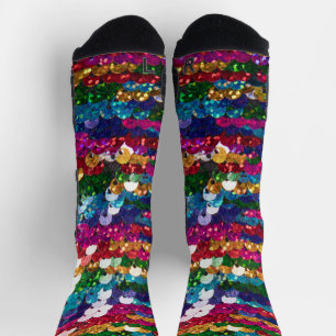 Metallic Sequins Glitter Abstract Pixel Pattern Socks