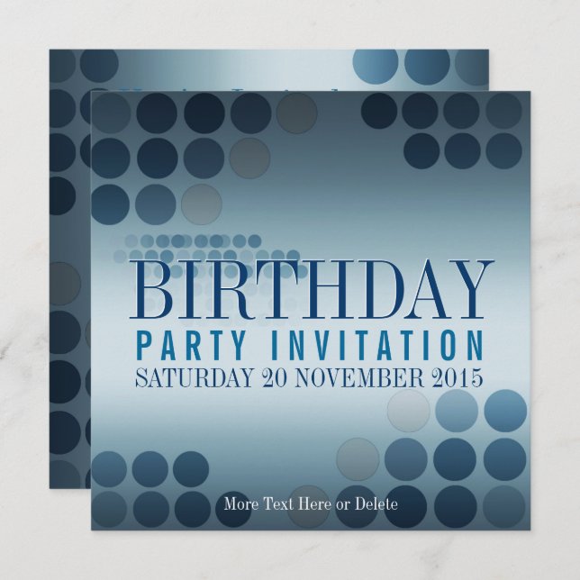 Metallic Shine Blue Party Invitation d'anniversair (Devant / Derrière)