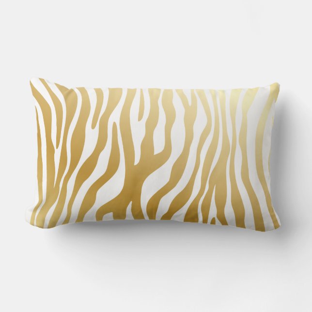 Metallic Shiny Gold Zebra Pattern Lumbar Pillow (Front)