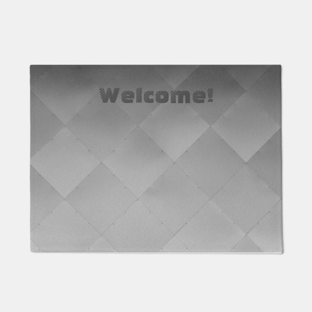 Metallic Shiny Silver Chequered Alu Tiles any Text Doormat (Front)