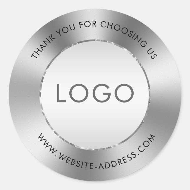 Metallic Shiny Stainless Steel Look Classic Round Sticker (Front)