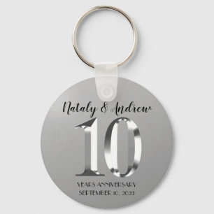 Metallic Silver 10th Wedding Anniversary Keychain