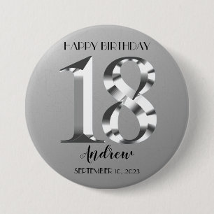 Metallic Silver 18th birthday 3 Inch Round Button