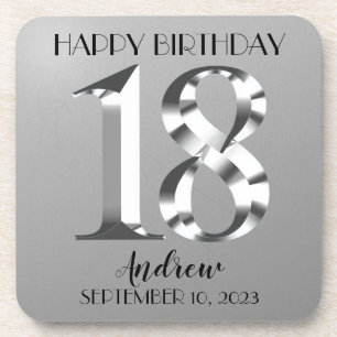 Metallic Silver 18th birthday Coaster