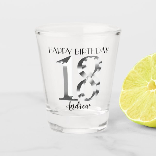 Metallic Silver 18th birthday Shot Glass (Front)