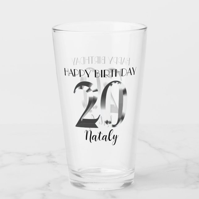 Metallic silver 20th birthday glass (Front)