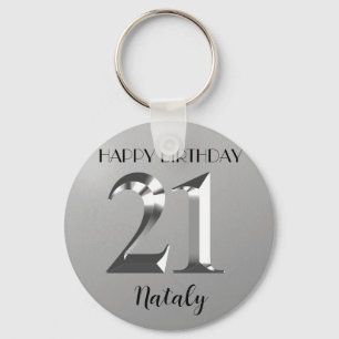 Metallic silver 21st birthday keychain