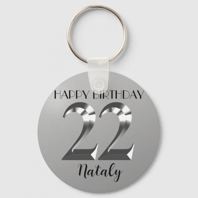 Metallic silver 22nd birthday keychain (Front)
