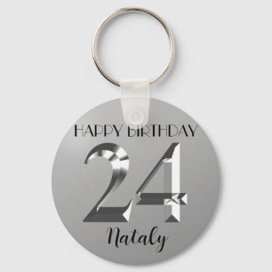 Metallic silver 24th birthday keychain