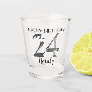 Metallic silver 24th birthday shot glass
