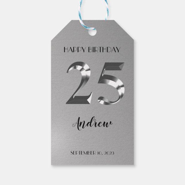 Metallic Silver 25th birthday Gift Tags (Back)