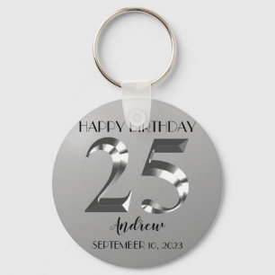 Metallic Silver 25th birthday Keychain