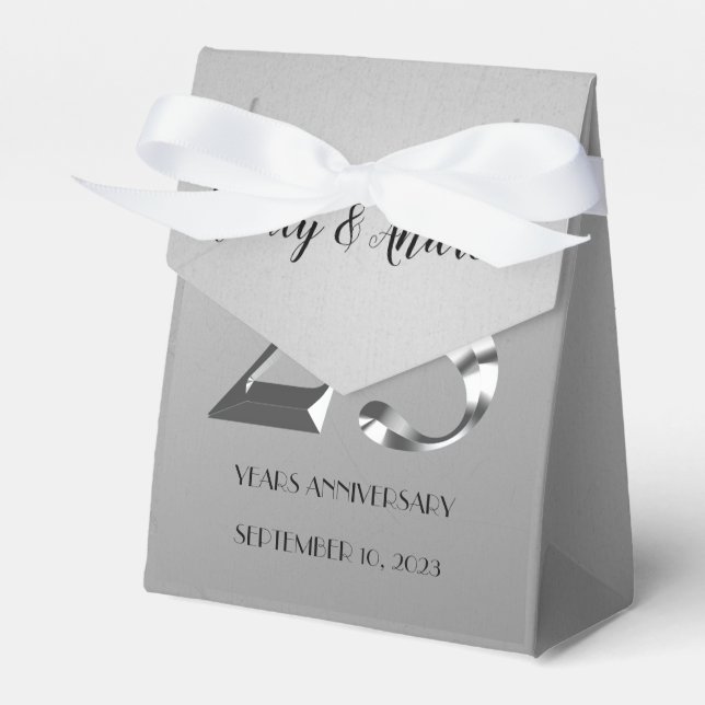 Metallic Silver 25th Wedding Anniversary Favor Box (Front Side)