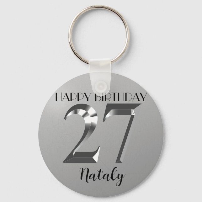 Metallic silver 27th birthday keychain (Front)