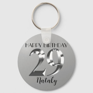 Metallic silver 29th birthday keychain